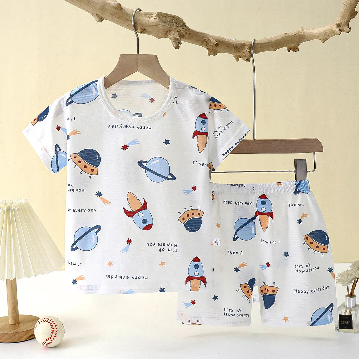 Breathable Cotton Pajamas Two Piece Set With Cartoon Pattern For Unisex Kids New Summer Nightwear - ToylandEU