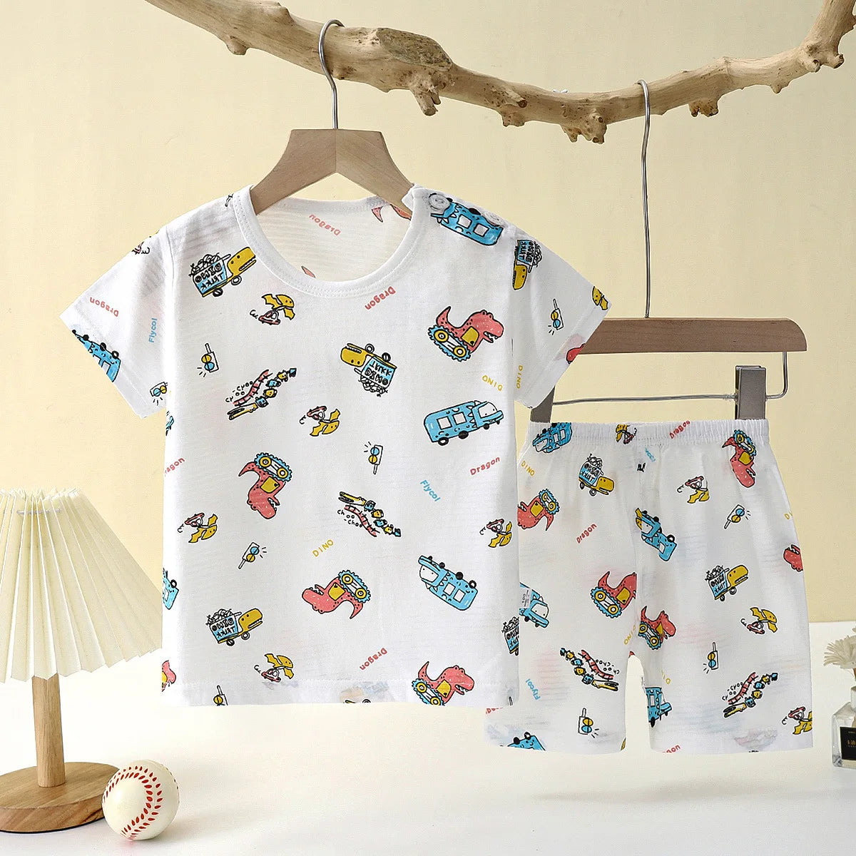 Breathable Cotton Pajamas Two Piece Set With Cartoon Pattern For Unisex Kids New Summer Nightwear - ToylandEU