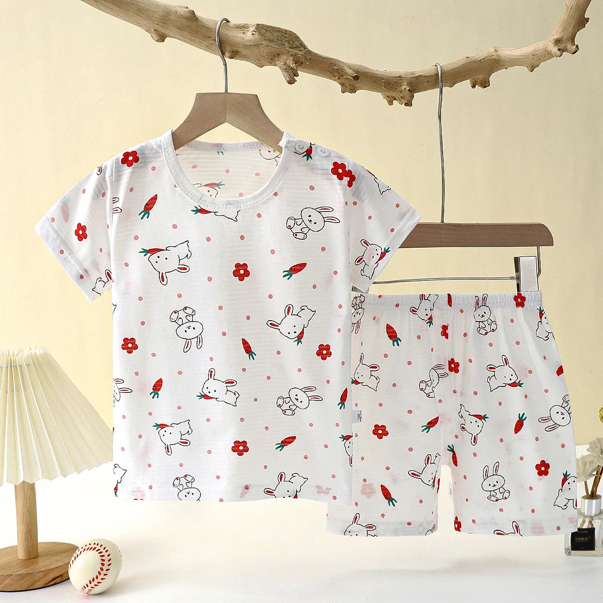 Breathable Cotton Pajamas Two Piece Set With Cartoon Pattern For Unisex Kids New Summer Nightwear - ToylandEU