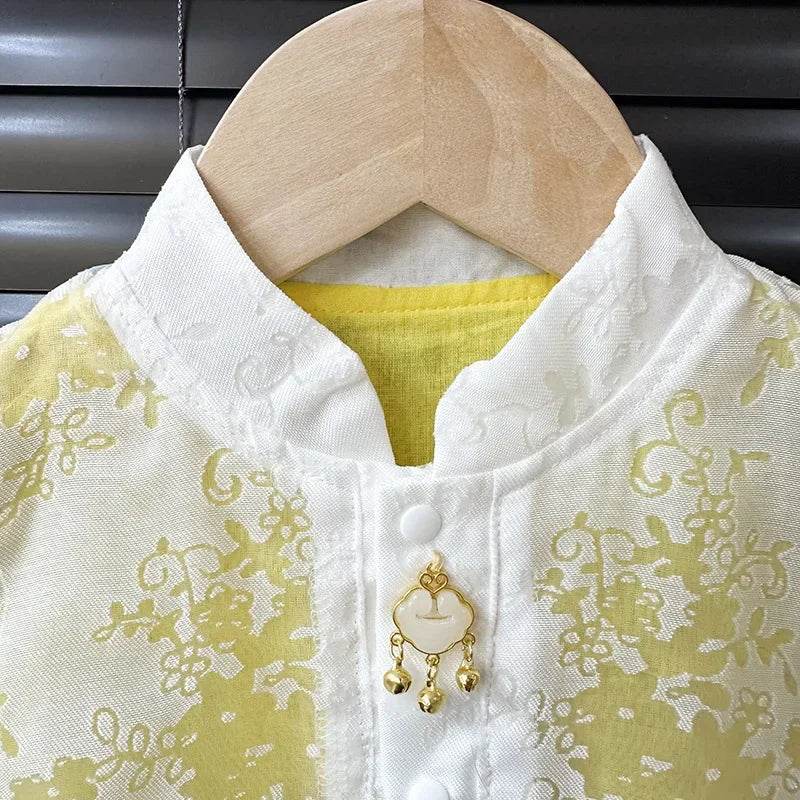 Breathable Girls Sleeveless Vest Romper With Floral Print And 3D Flower Bow For Summer Play - ToylandEU