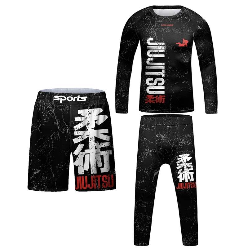 Breathable Kids Jiu Jitsu Muay Thai Rashguard Set 3D Print Boys - ToylandEU