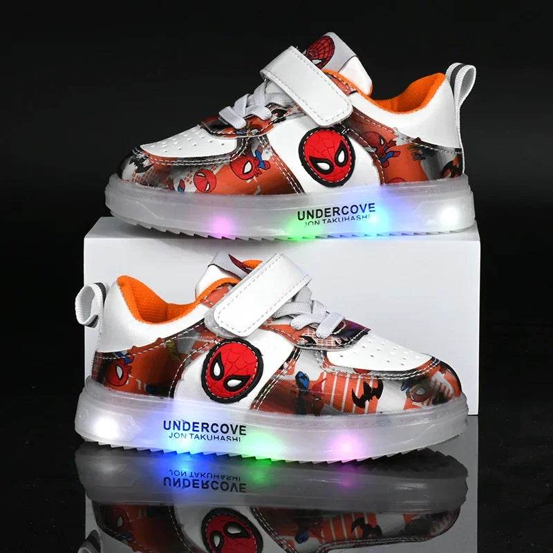 Breathable Kids LED Light Shoes Featuring Cartoon Spiderman Design for Unisex Casual Sports Wear - ToylandEU