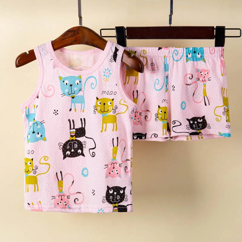 Breathable Kids Sleepwear Dinosaur Car Print Sleeveless Ages 1 To 9 Years Summer - ToylandEU