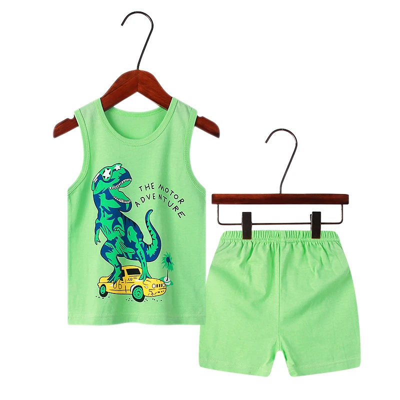 Breathable Kids Sleepwear Dinosaur Car Print Sleeveless Ages 1 To 9 Years Summer - ToylandEU