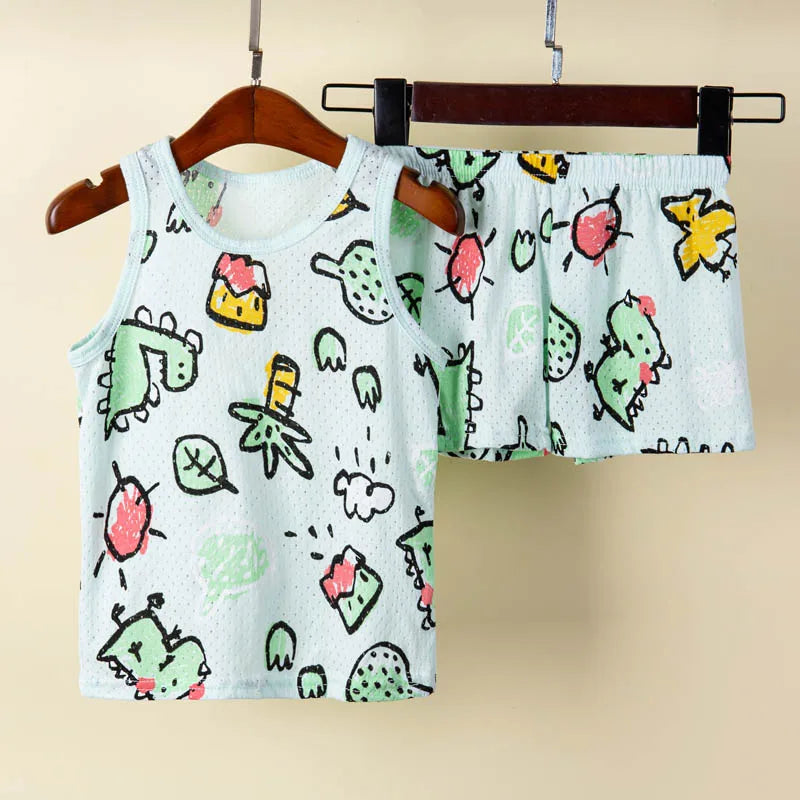 Breathable Kids Sleepwear Dinosaur Car Print Sleeveless Ages 1 To 9 Years Summer - ToylandEU