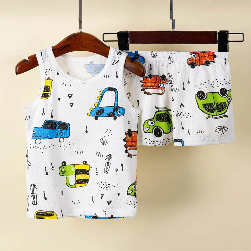 Breathable Kids Sleepwear Dinosaur Car Print Sleeveless Ages 1 To 9 Years Summer - ToylandEU
