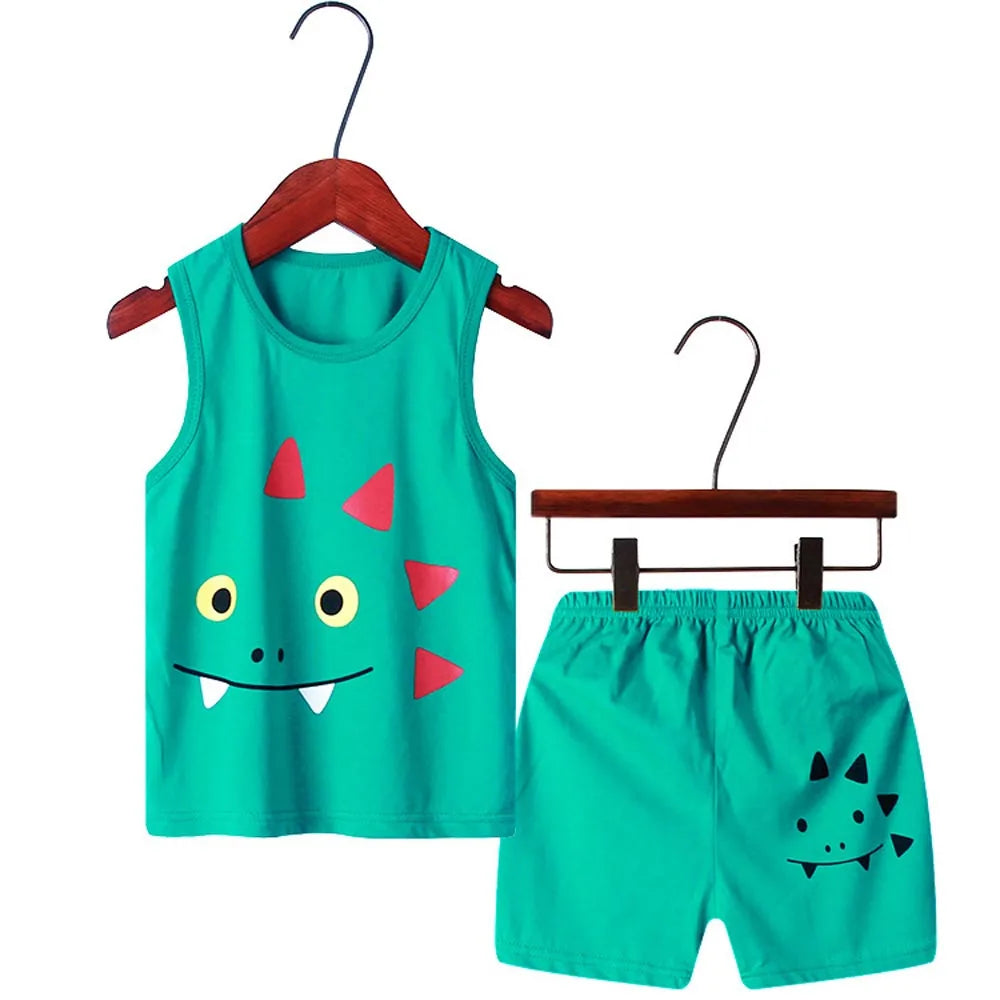 Breathable Kids Sleepwear Dinosaur Car Print Sleeveless Ages 1 To 9 Years Summer - ToylandEU
