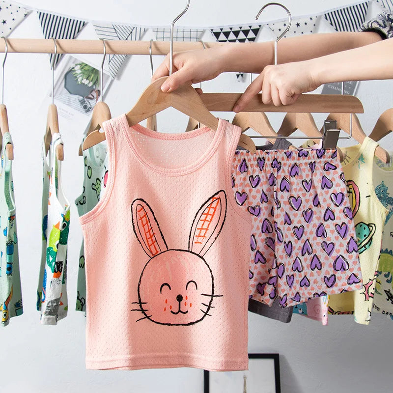 Breathable Kids Sleepwear Dinosaur Car Print Sleeveless Ages 1 To 9 Years Summer - ToylandEU