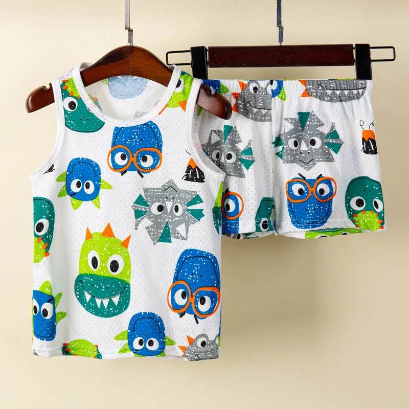 Breathable Kids Sleepwear Dinosaur Car Print Sleeveless Ages 1 To 9 Years Summer - ToylandEU