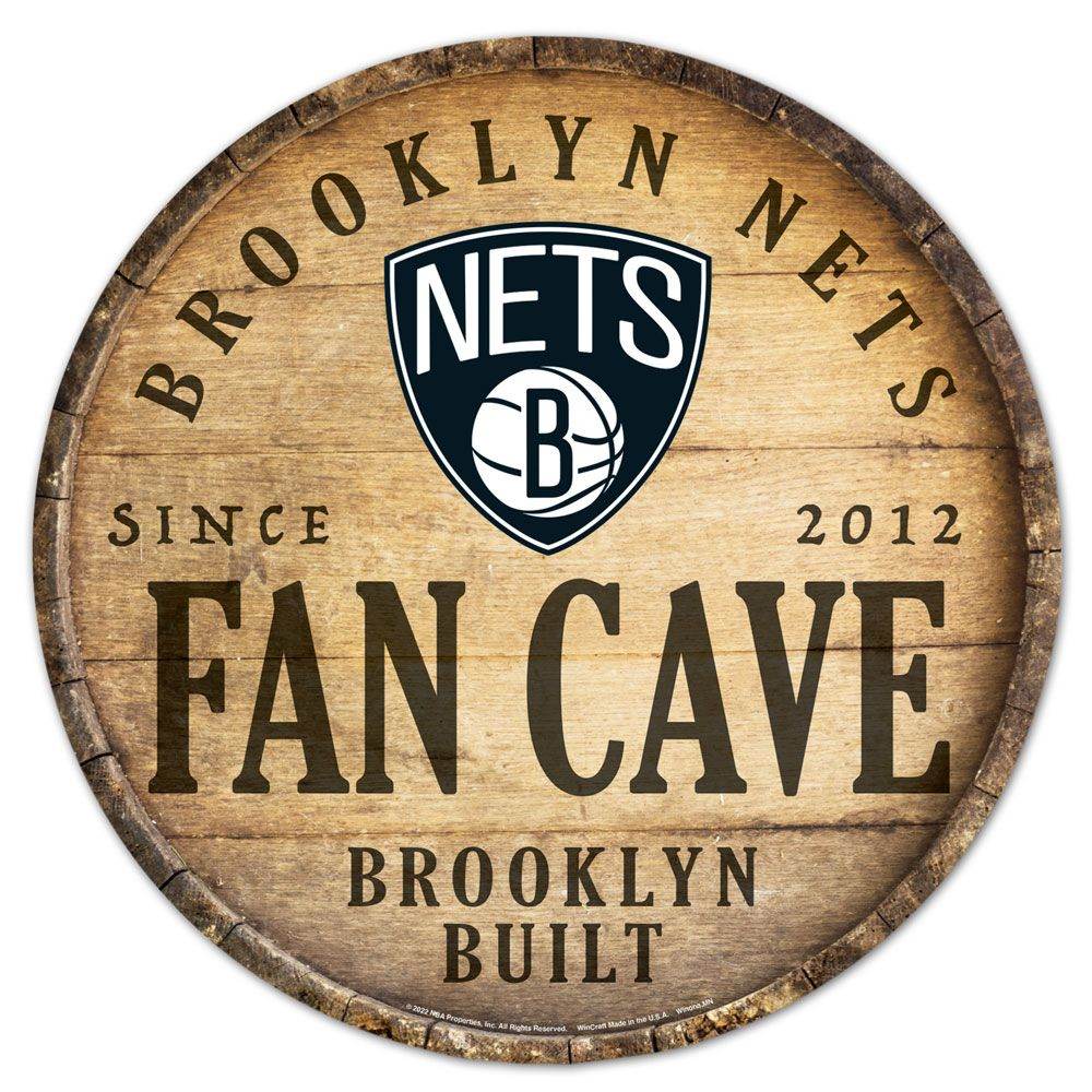 Brooklyn Nets Wood Sign 14 Inch Round Barrel Top Design - ToylandEU