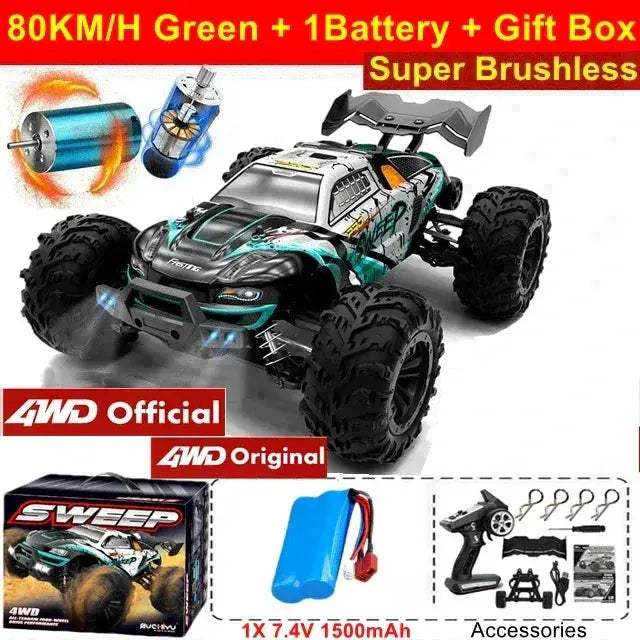 Brushless RC Drift Car 80kmh 4WD With LED Lights Fast - ToylandEU