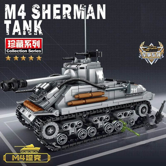 Build Your Own 656-Piece WW2 Sherman M4 Tank Model with Figures - ToylandEU