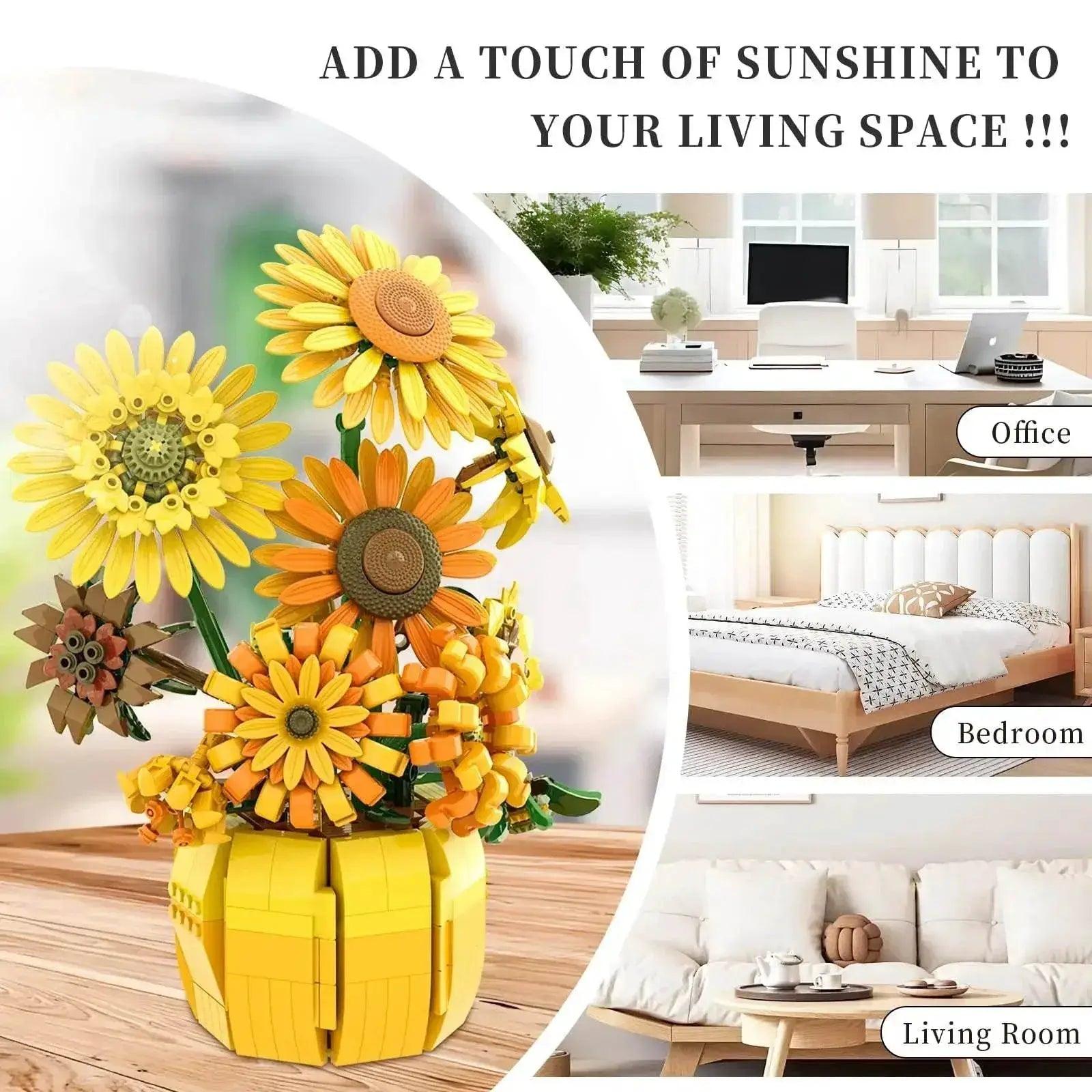  MOC 1009PCS Sunflower Building Blocks Flower Bouquet Vase Model -  ToylandEU™