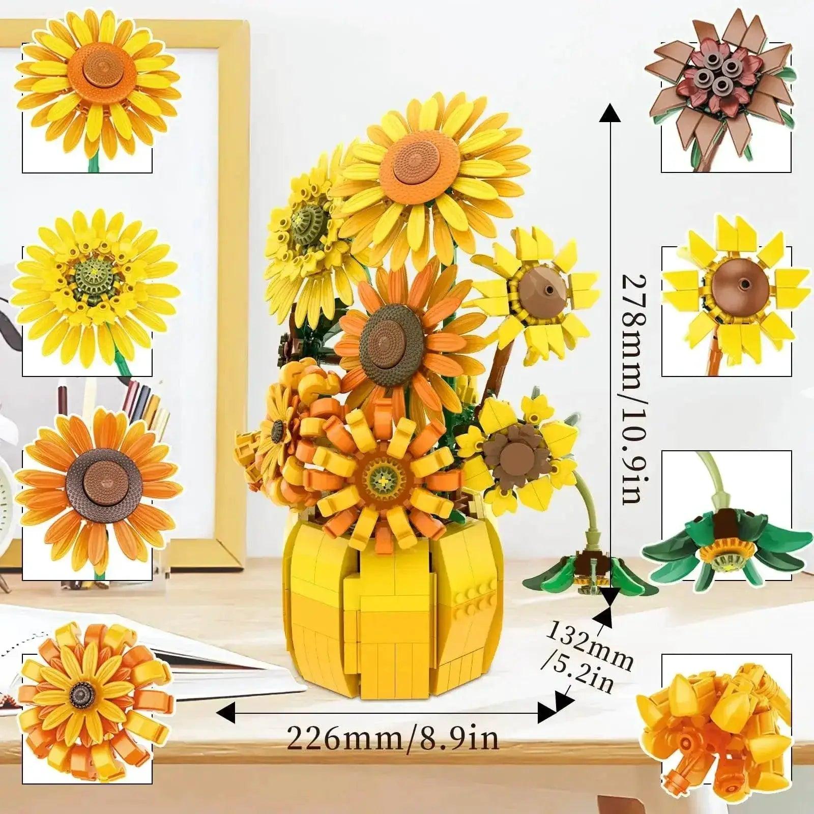  MOC 1009PCS Sunflower Building Blocks Flower Bouquet Vase Model -  ToylandEU™