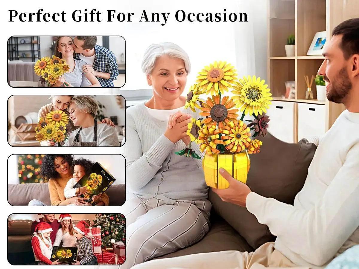  MOC 1009PCS Sunflower Building Blocks Flower Bouquet Vase Model -  ToylandEU™