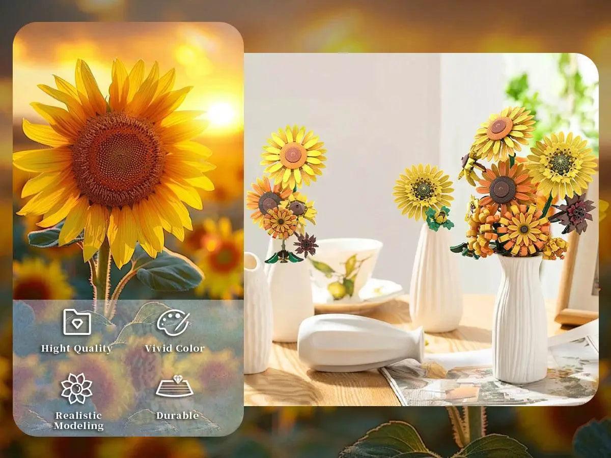  MOC 1009PCS Sunflower Building Blocks Flower Bouquet Vase Model -  ToylandEU™