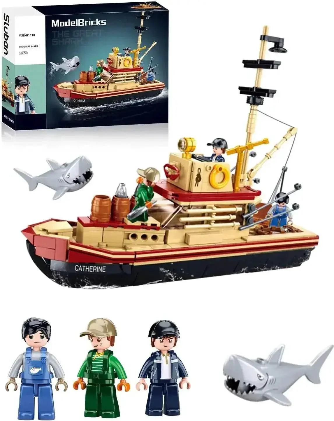  MOC 592PCS Shark Fishing Ship Building Blocks Great White Model -  ToylandEU™