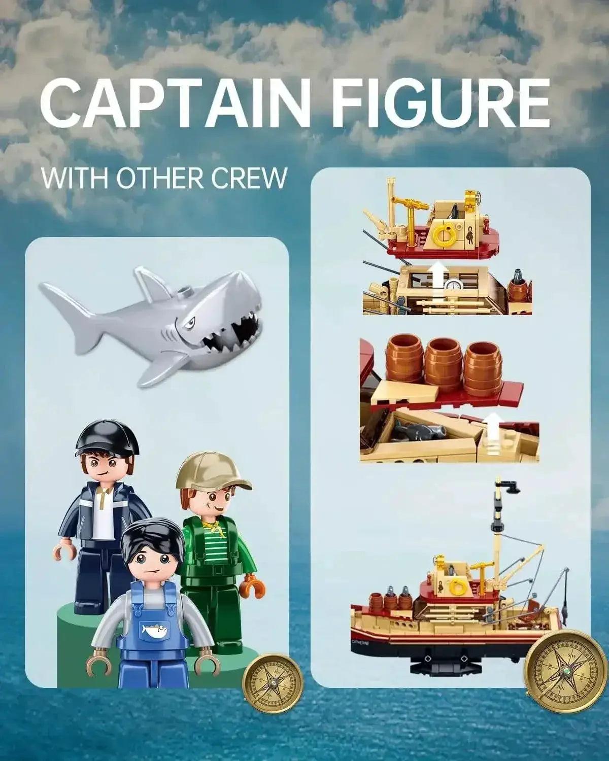  MOC 592PCS Shark Fishing Ship Building Blocks Great White Model -  ToylandEU™