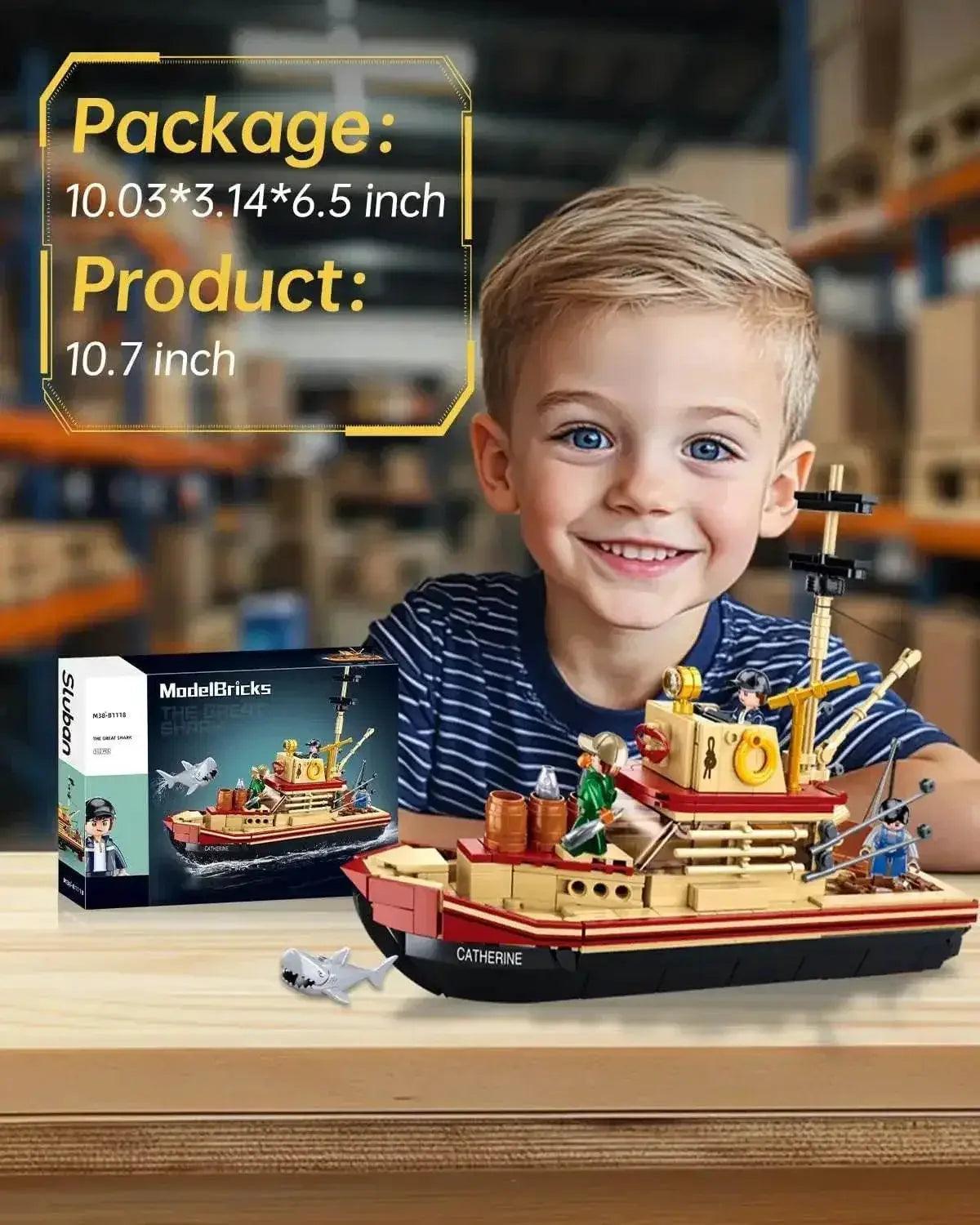  MOC 592PCS Shark Fishing Ship Building Blocks Great White Model -  ToylandEU™