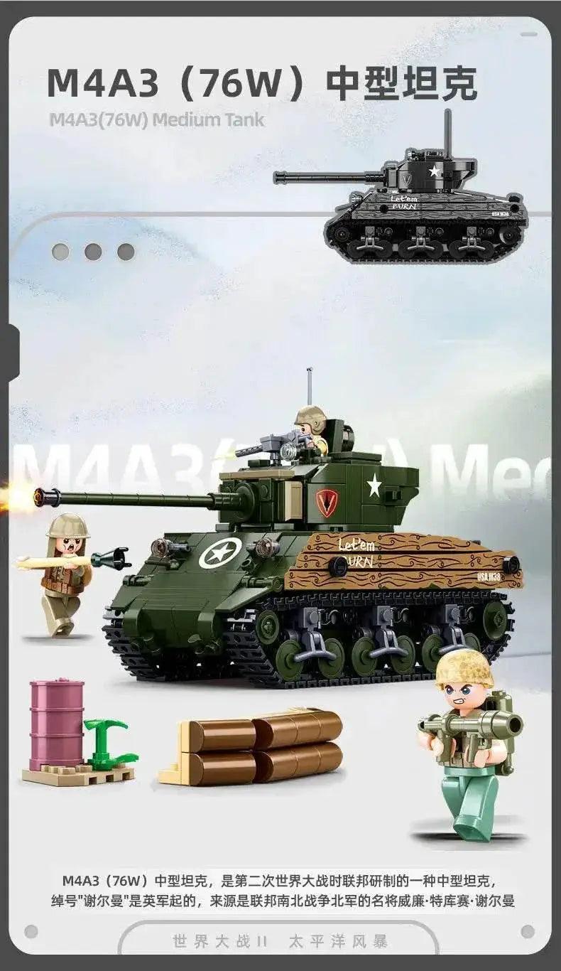  MOC Sluban 715PCS M4A3 Medium Tank Model Building Blocks Set -  ToylandEU™