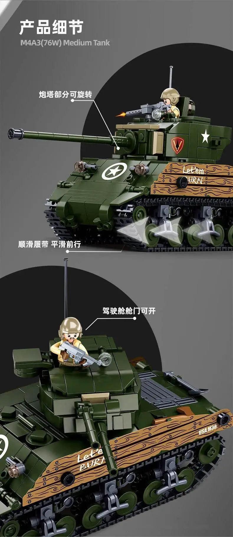  MOC Sluban 715PCS M4A3 Medium Tank Model Building Blocks Set -  ToylandEU™