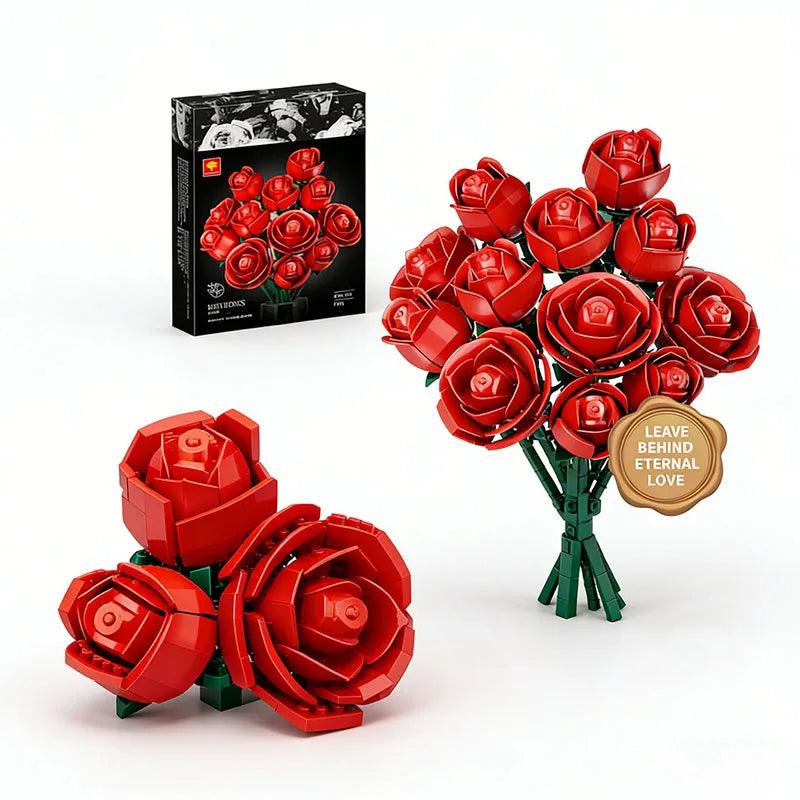 Building Block Set | 865 Piece | Romantic Rose Bouquet | Valentine Gift