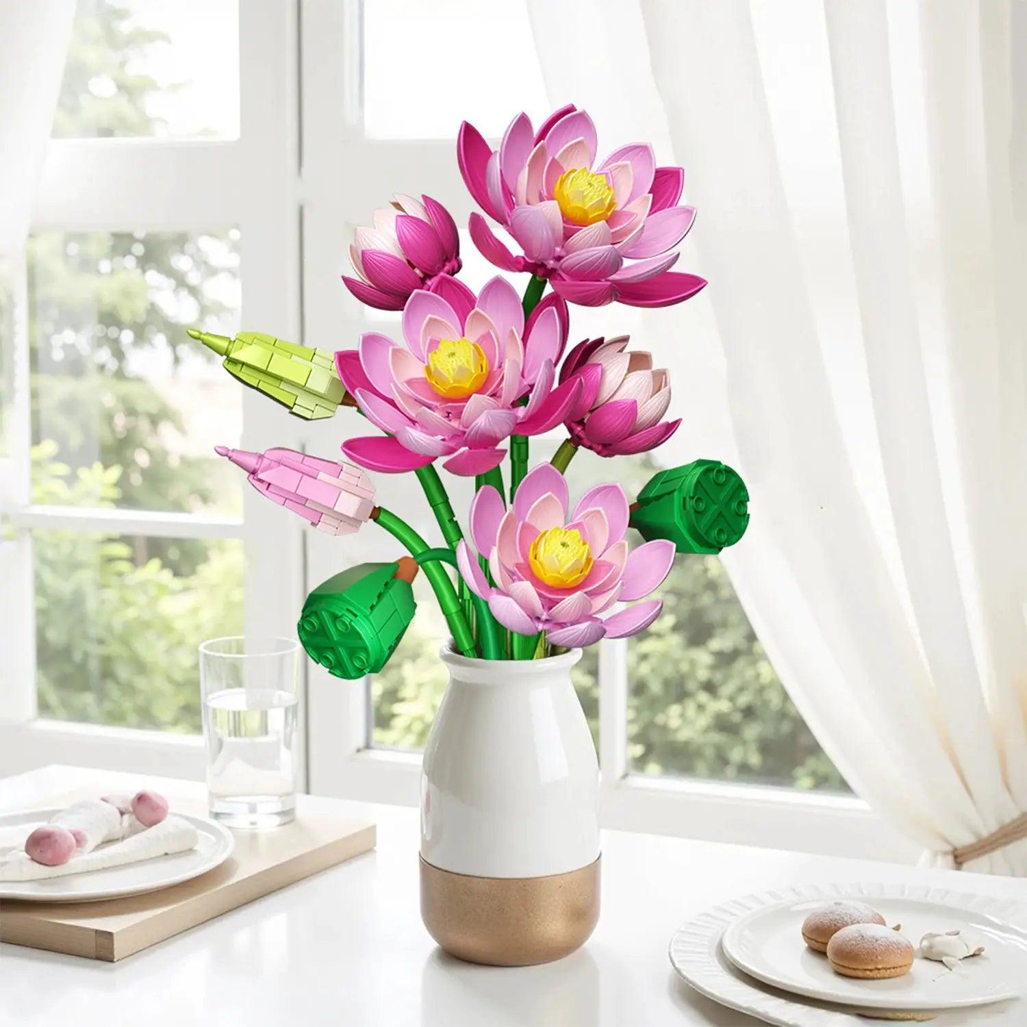  Lotus Flower Building Blocks Bouquet Premium Desktop Decor -  ToylandEU™