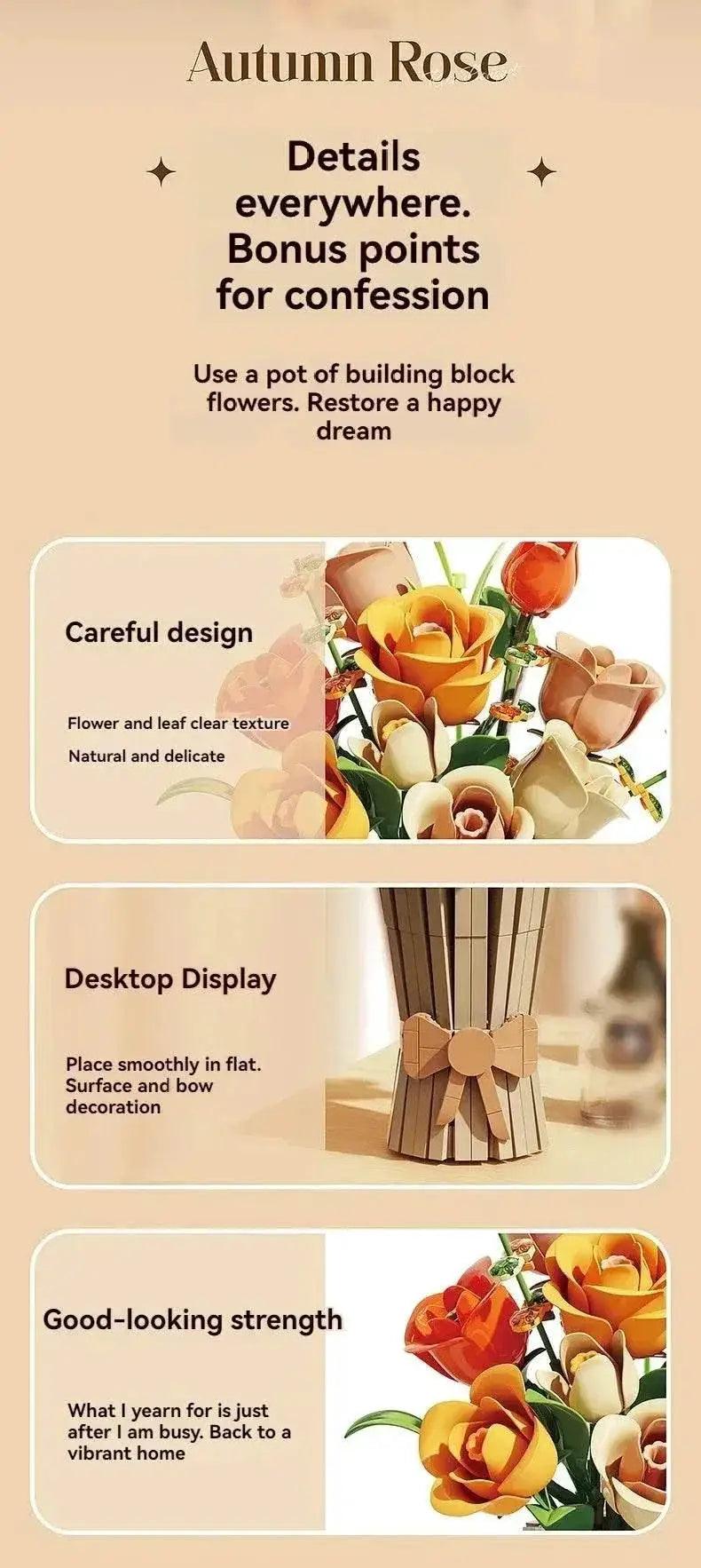  MOC Creative Rose Building Blocks Set Model Flower Pot Gifts -  ToylandEU™