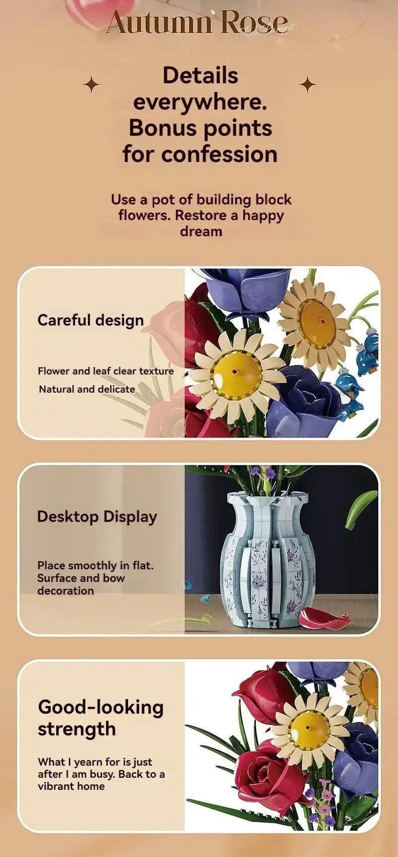  MOC Creative Rose Building Blocks Set Model Flower Pot Gifts -  ToylandEU™
