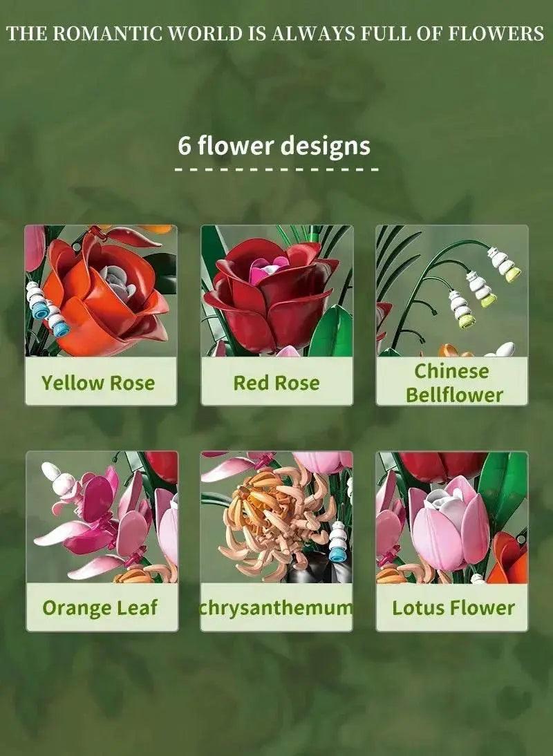  MOC Creative Rose Building Blocks Set Model Flower Pot Gifts -  ToylandEU™