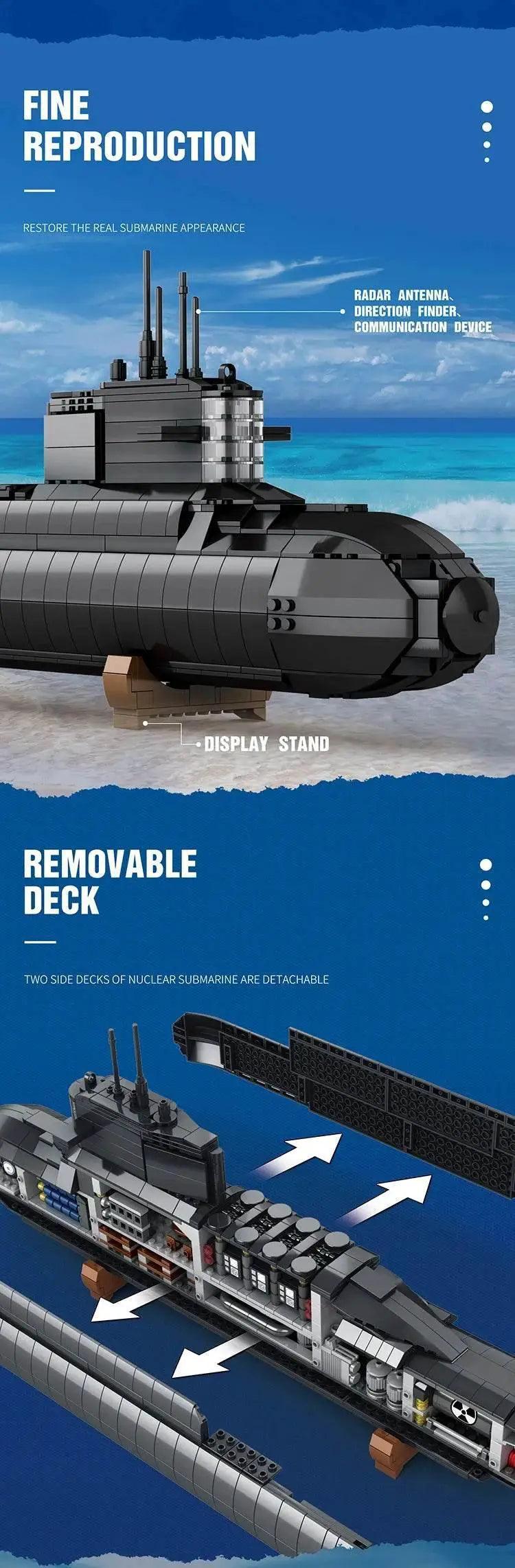  MOC 1498PCS Military Large Strategic Nuclear Submarine Building Blocks Warship Arms Model Bricks Set for Kids DIY Toys -  ToylandEU™