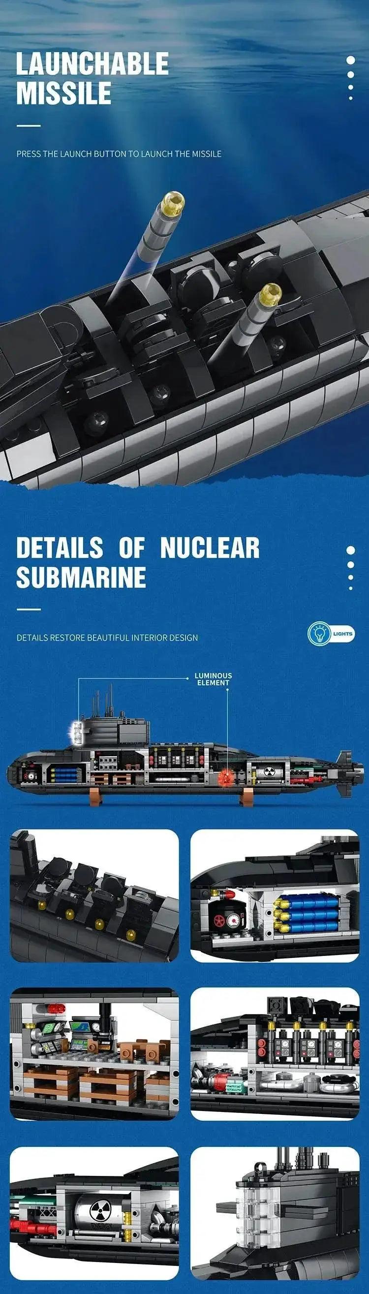  MOC 1498PCS Military Large Strategic Nuclear Submarine Building Blocks Warship Arms Model Bricks Set for Kids DIY Toys -  ToylandEU™