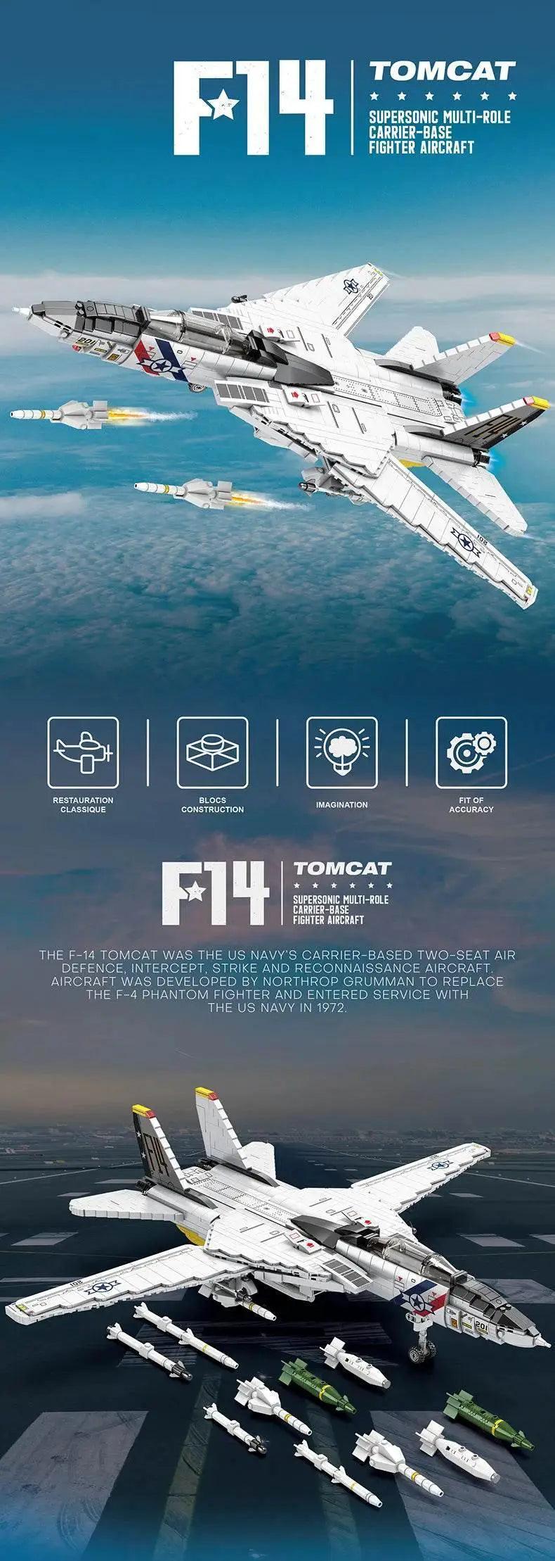  MOC 1443PCS Military Tomcat F14 Fighter Aircraft Building Blocks -  ToylandEU™