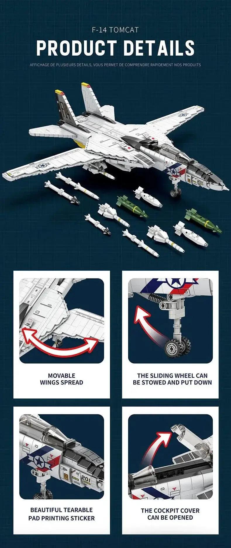  MOC 1443PCS Military Tomcat F14 Fighter Aircraft Building Blocks -  ToylandEU™