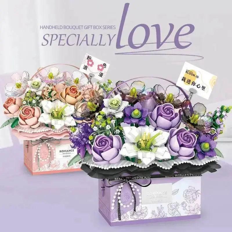  MOC Creative Pink Rose Basket Bouquet Building Blocks Gift Box -  ToylandEU™