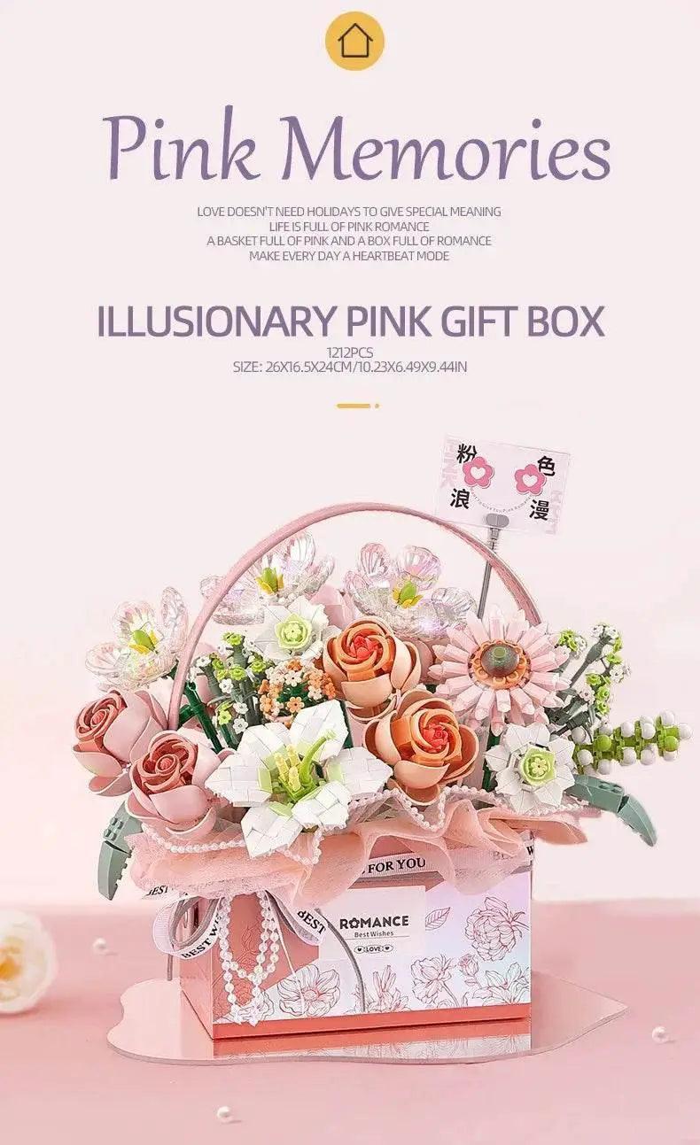  MOC Creative Pink Rose Basket Bouquet Building Blocks Gift Box -  ToylandEU™
