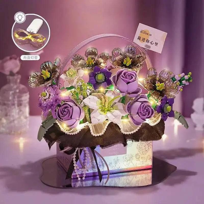  MOC Creative Pink Rose Basket Bouquet Building Blocks Gift Box -  ToylandEU™