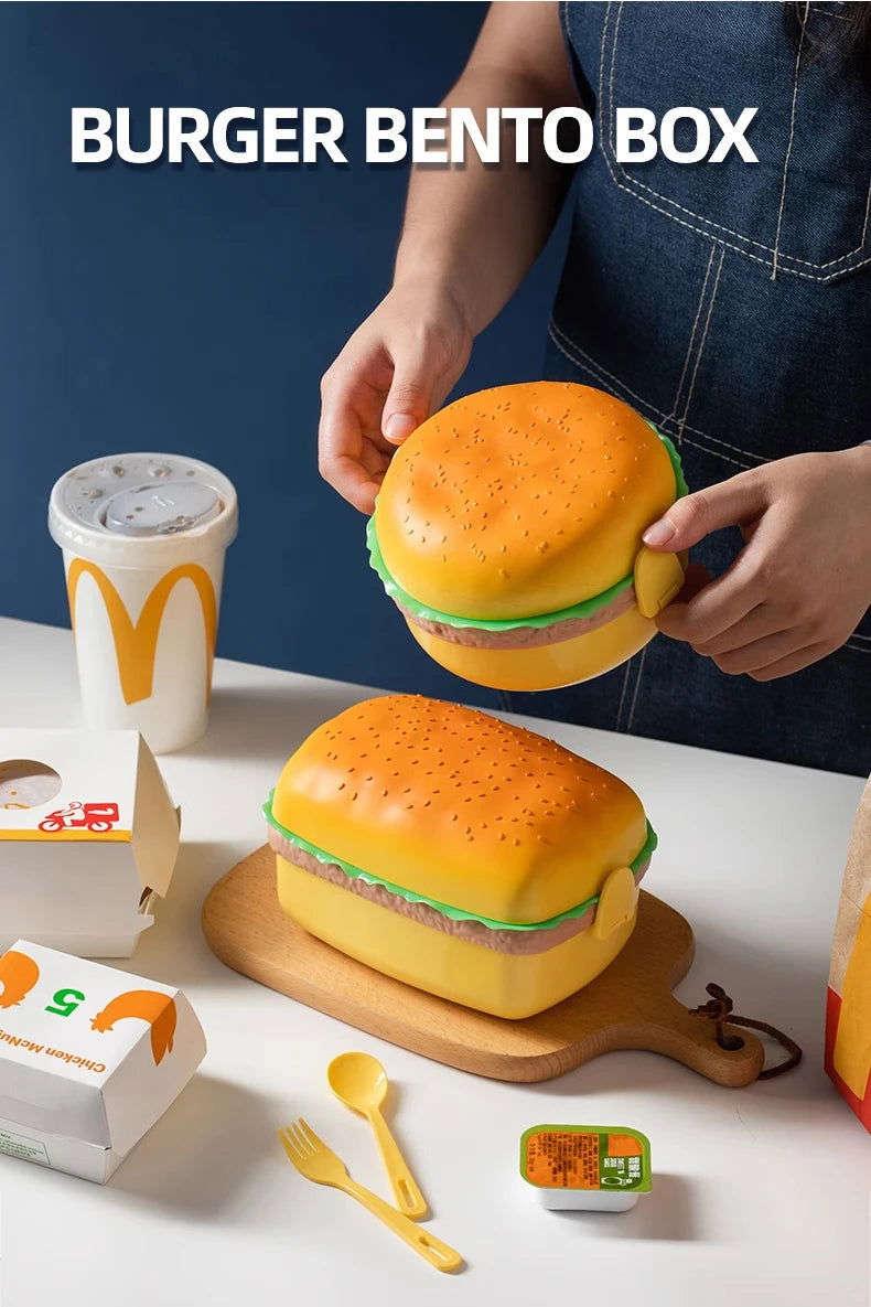 Burger Bento Box Double Tier For Kids Microwave Safe