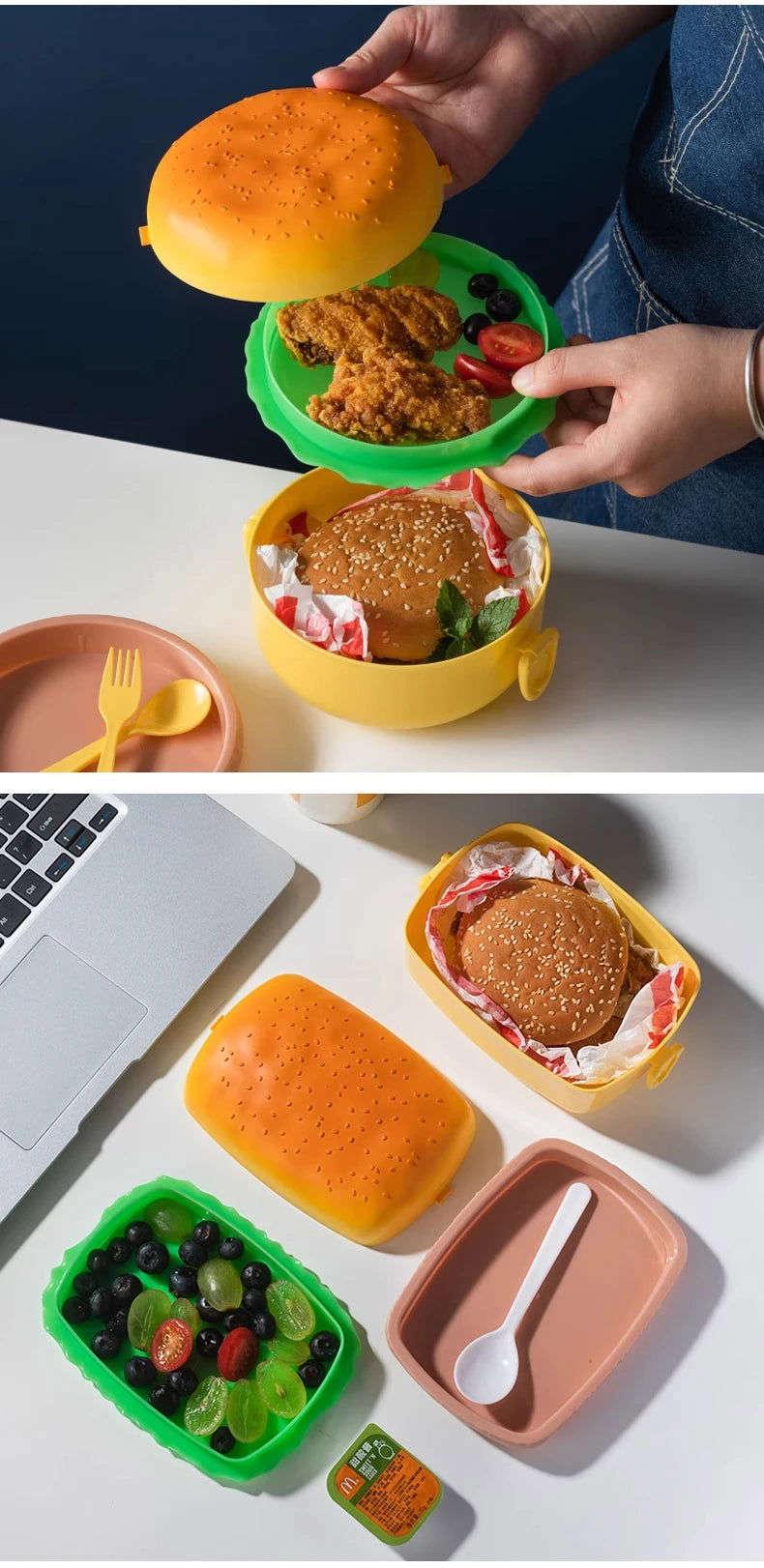 Burger Bento Box Double Tier For Kids Microwave Safe