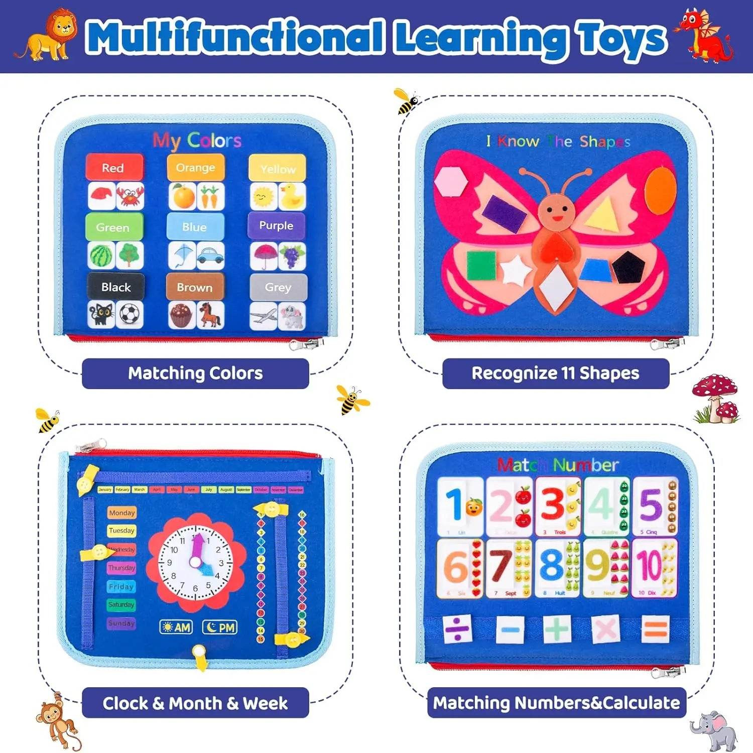 Busy Board Montessori Toys Preschool Educational Learning Activities Sensory Board Fine Motor Skills Toys Travel Kids Busy Book - ToylandEU