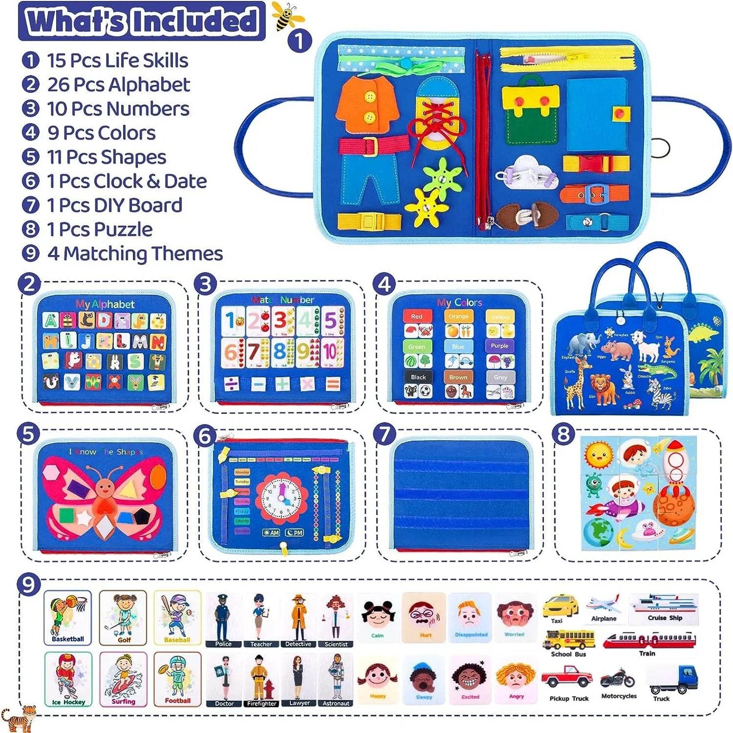 Busy Board Montessori Toys Preschool Educational Learning Activities Sensory Board Fine Motor Skills Toys Travel Kids Busy Book - ToylandEU