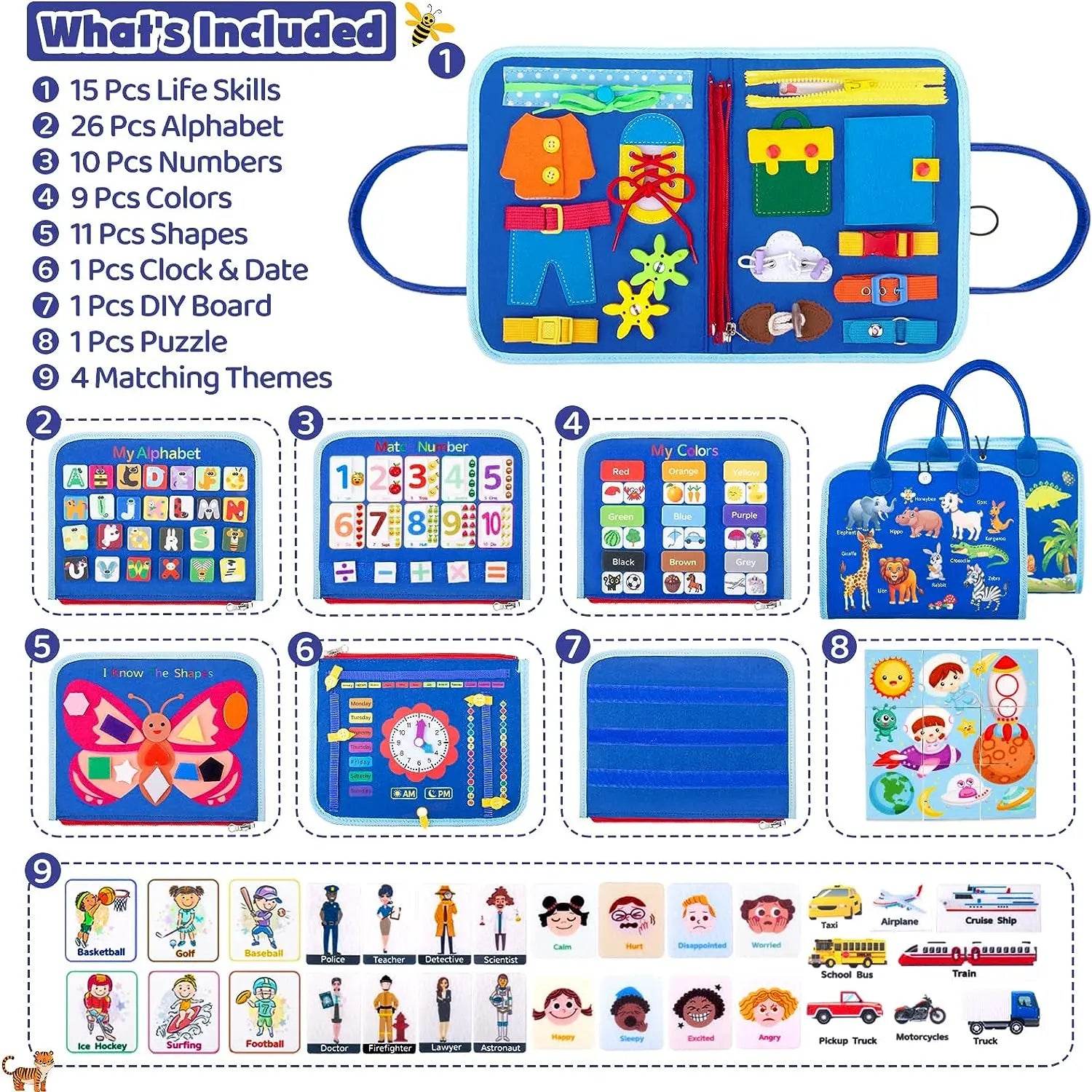 Busy Board Montessori Toys Preschool Educational Learning Activities Sensory Board Fine Motor Skills Toys Travel Kids Busy Book - ToylandEU