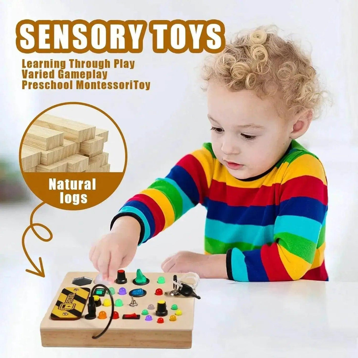  Montessori Toys Wooden Busy Board Switch Toys With Button LED Lights Sensory For Toddlers -  ToylandEU™