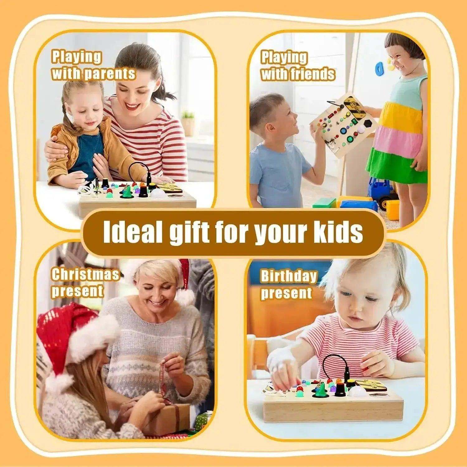  Montessori Toys Wooden Busy Board Switch Toys With Button LED Lights Sensory For Toddlers -  ToylandEU™