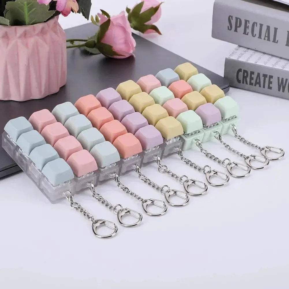 Button Keycap Fidget Keychain 4 Keys Keyboard Decompression Toys Keyboard Keychain Toys for Adult To Relief Stress Pass The Time - ToylandEU
