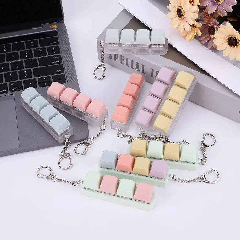 Button Keycap Fidget Keychain 4 Keys Keyboard Decompression Toys Keyboard Keychain Toys for Adult To Relief Stress Pass The Time - ToylandEU