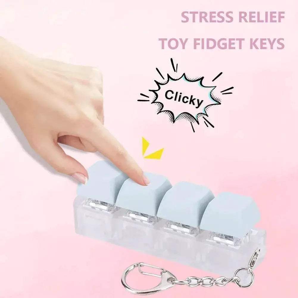Button Keycap Fidget Keychain 4 Keys Keyboard Decompression Toys Keyboard Keychain Toys for Adult To Relief Stress Pass The Time - ToylandEU