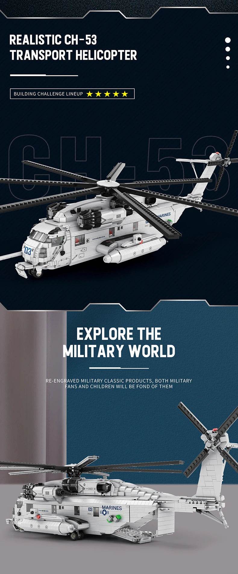 CH-53E Transport Helicopter Building Blocks Army Plane Military Fighter Model Assembly Bricks Desktop Deco Kids Toy - ToylandEU