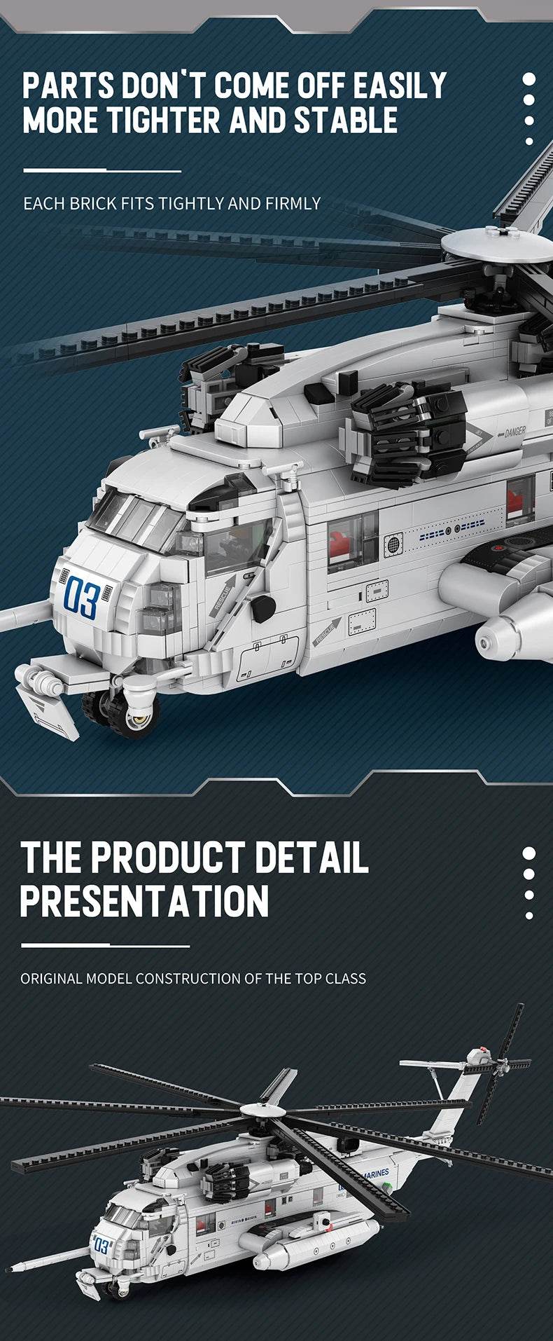 CH-53E Transport Helicopter Building Blocks Army Plane Military Fighter Model Assembly Bricks Desktop Deco Kids Toy - ToylandEU