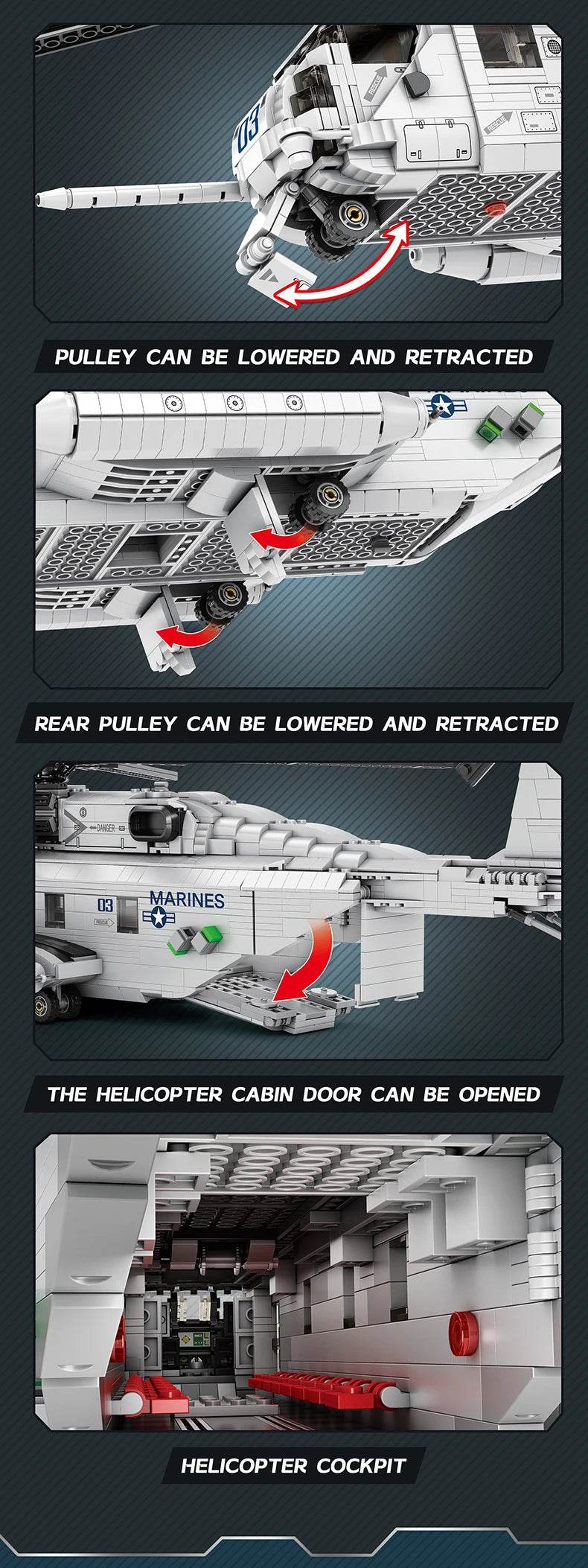 CH-53E Transport Helicopter Building Blocks Army Plane Military Fighter Model Assembly Bricks Desktop Deco Kids Toy - ToylandEU